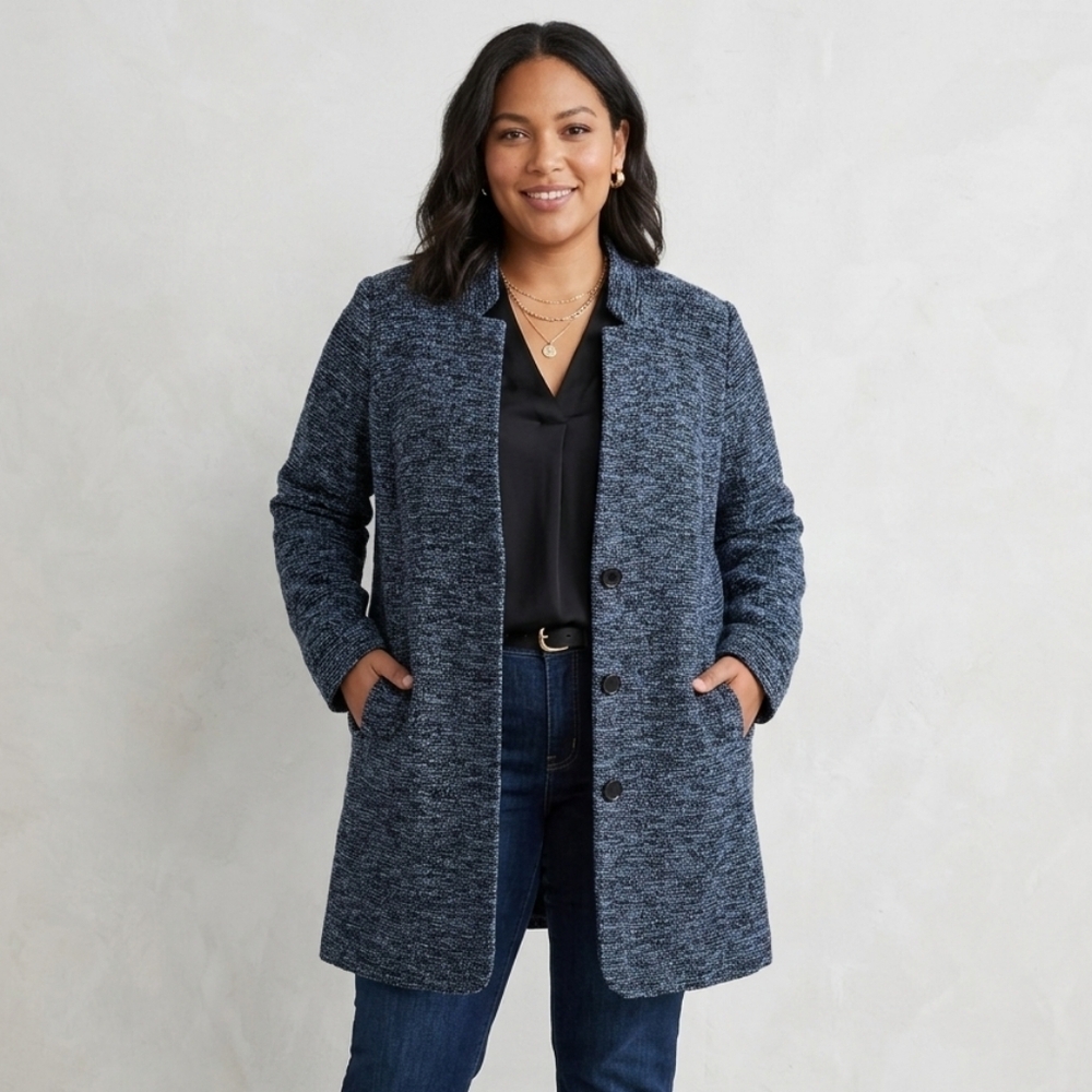 1X Magnolia Grace Miranda Blue Stretch Tweed Longline Jacket